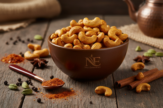 Tandoori spiced cashews in ceramic bowl - Nut Essentials lifestyle