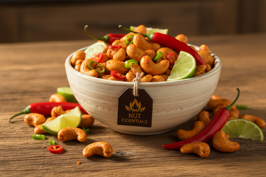 Sriracha lime cashews in ceramic bowl - Nut Essentials lifestyle