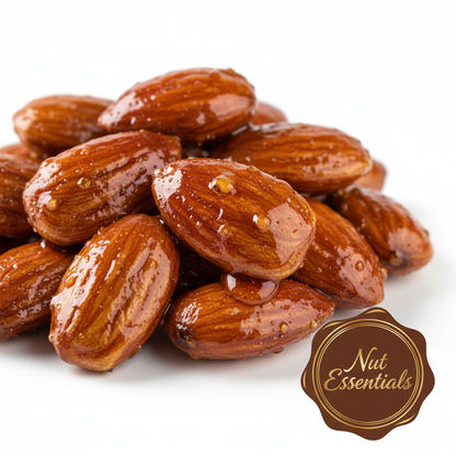 Premium honey roasted almonds with golden glaze - Nut Essentials